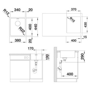 BLANCO ANDANO 340-IF roostevaba valamu joonis