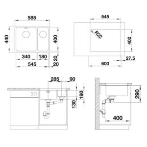 BLANCO ANDANO 340180-U roostevaba valamu JOONIS