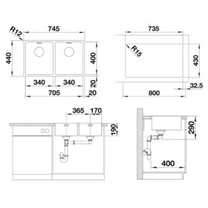 BLANCO ANDANO 340340-IF roostevaba valamu joonis