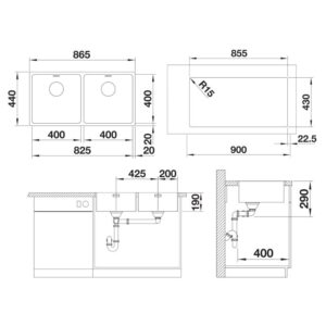 BLANCO ANDANO 400400-IF roostevaba valamu joonis