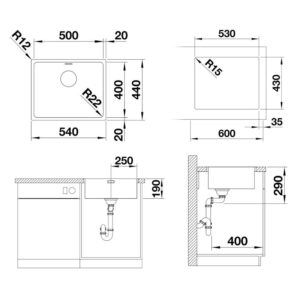 BLANCO ANDANO 500-IF roostevaba valamu joonis