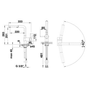 BLANCO LINUS-S VARIO kroom köögisegisti 518406 joonis