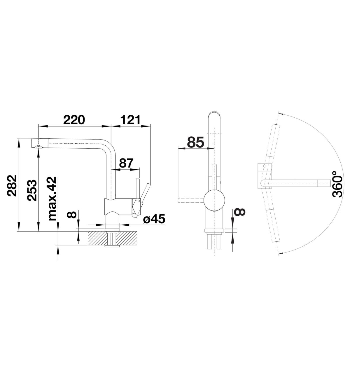 BLANCO LINUS roostevaba köögisegisti joonis BLANCO LINUS roostevaba köögisegisti joonis