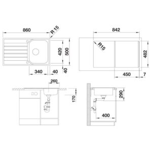 BLANCO LIVIT 45 S roostevaba valamu joonis