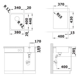 BLANCO SOLIS 340-IF roostevaba valamu 526116 joonis