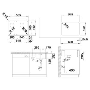 BLANCO SOLIS 340180-U roostevaba valamu paremal 526128 joonis