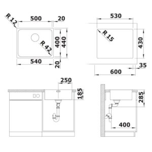 BLANCO SOLIS 500-IF roostevaba valamu 526123 joonis