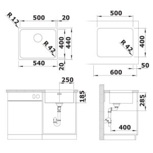 BLANCO SOLIS 500-U roostevaba valamu 526122 joonis