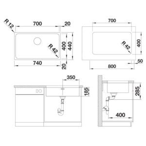 BLANCO SOLIS 700-U roostevaba valamu 526125 joonis