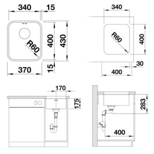 BLANCO SUPRA 340-U roostevaba valamu 518199 joonis