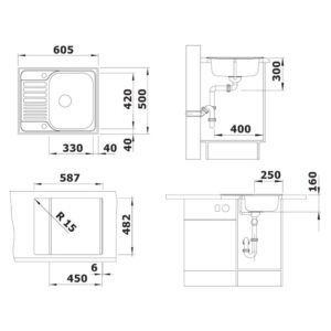 BLANCO TIPO 45 S MINI roostevaba valamu 516524 joonis