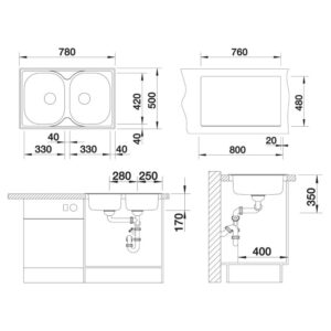 BLANCO TIPO 8 COMPACT roostevaba valamu 513459 joonis