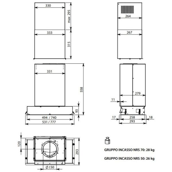 Integreeritav õhupuhasti FALMEC INCASSO PLUS NRS joonis