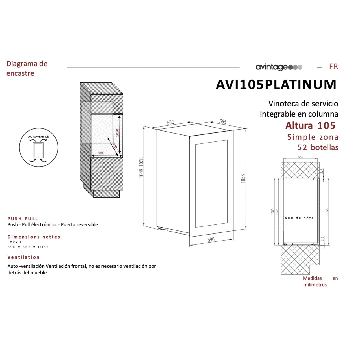 Avintage AVI105PLATINUM integreeritav veinikülmik
