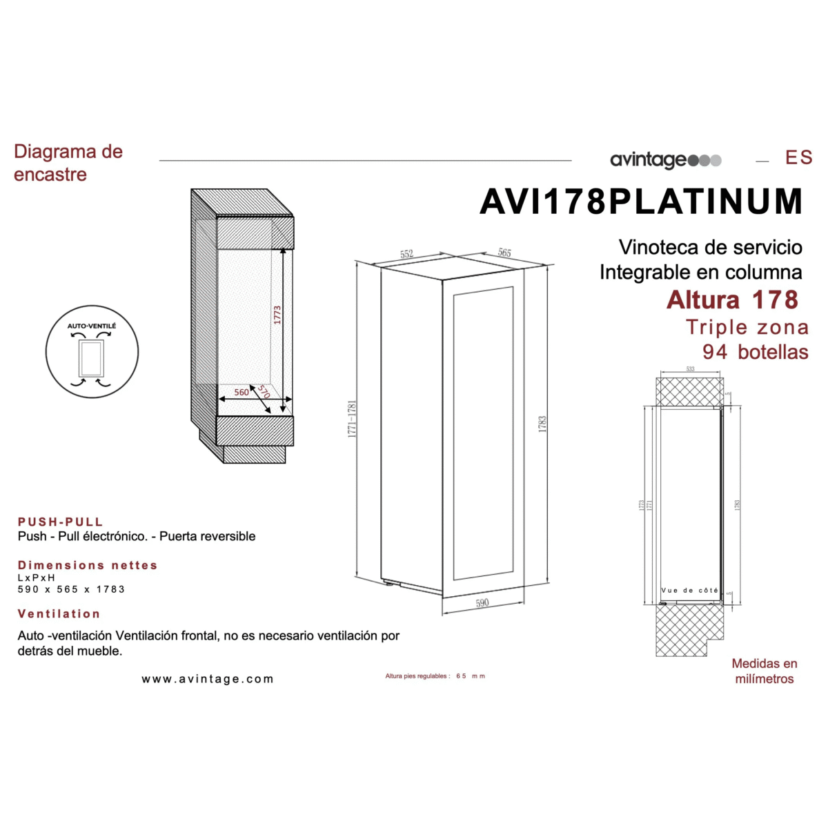 Avintage AVI178PLATINUM integreeritav veinikülmik