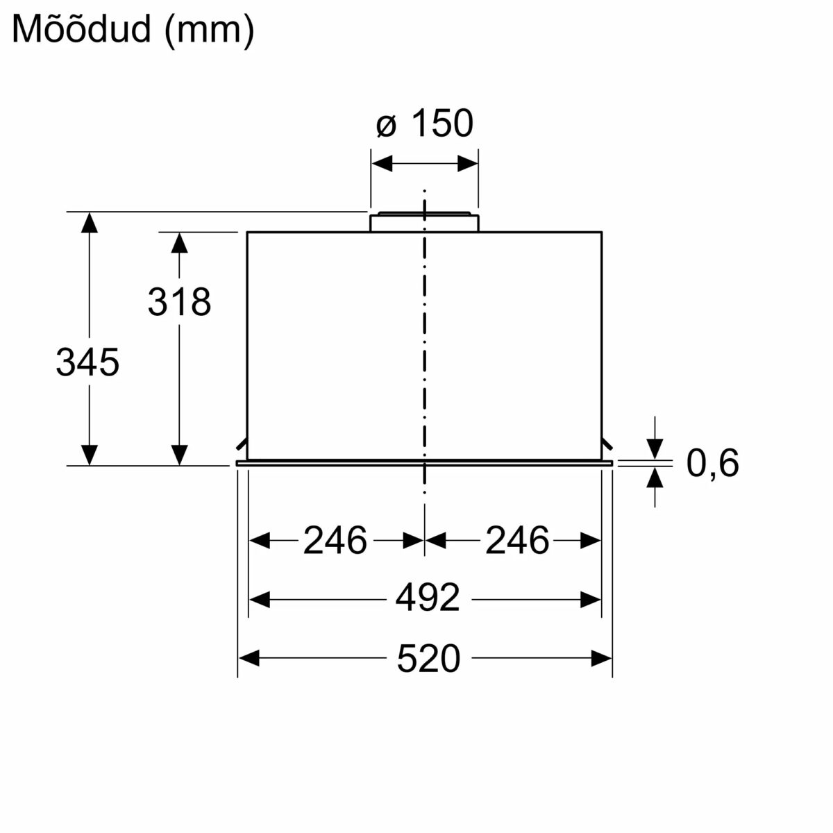Bosch DLN56AC50 integreeritav õhupuhasti 52 cm paigaldusjoonis
